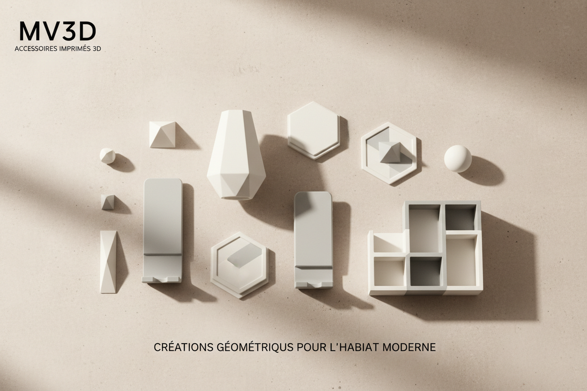 "MV3D - Collection d'accessoires géométriques imprimés en 3D en PLA pour la décoration intérieure moderne